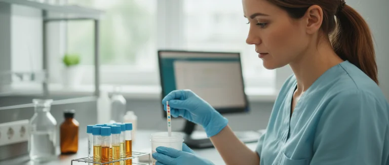 Врач рассматривает результаты анализа мочи