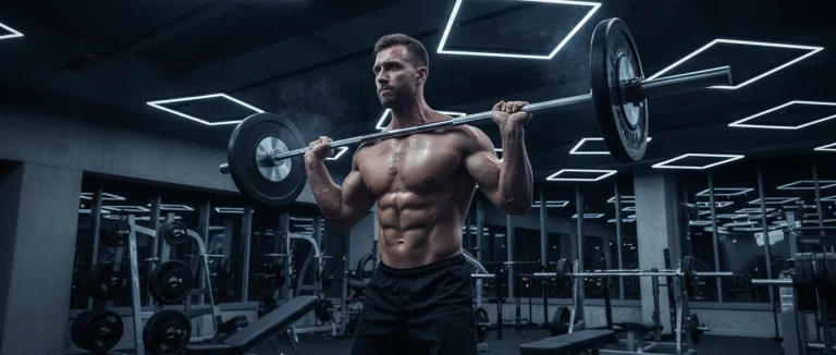 Мужчина занимается в тренажёрном зале