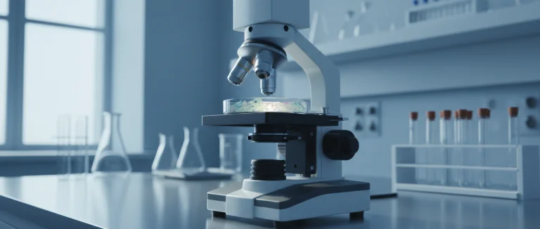 Микроскопический вид бактерий в лаборатории