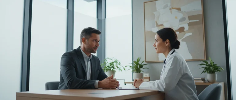 Мужчина проходит осмотр у врача