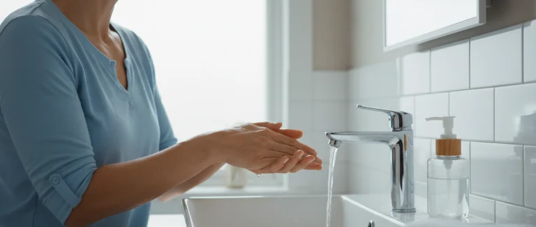 Женщина моет руки
