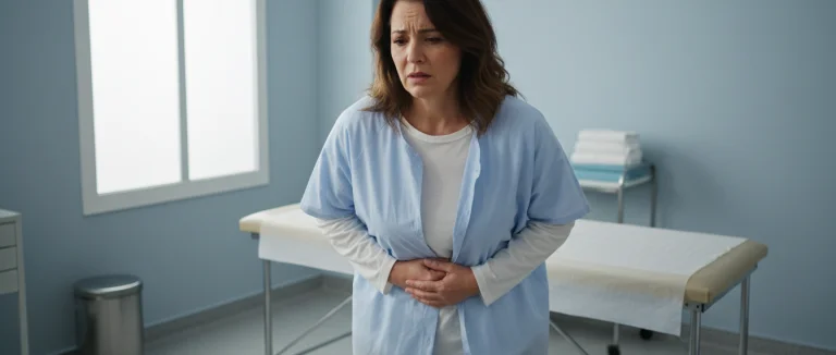 Женщина с симптомами инфекции мочевых путей