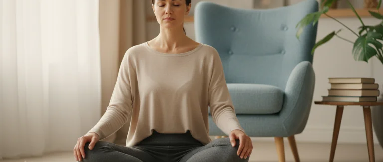 Женщина выполняет упражнения Кегеля