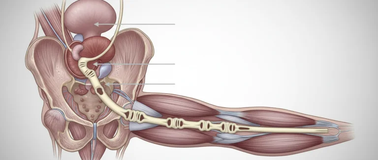 Медицинская иллюстрация уретры с отмеченными зонами сужения