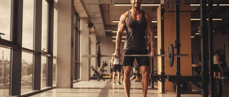 Мужчина занимается силовыми упражнениями в зале