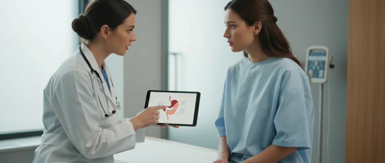 Врач проводит осмотр пациента, обсуждая симптомы ИМП