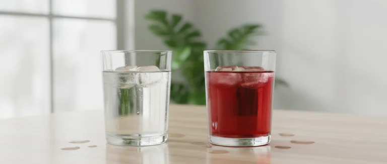 Стакан воды и клюквенный сок для поддержания гидратации