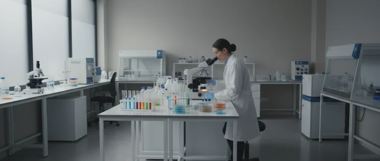 Лаборатория с пробирками и антибиотиками