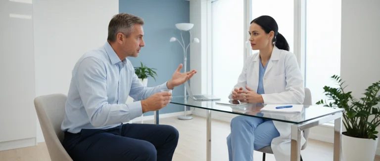 Мужчина получает консультацию врача по признакам УТИ