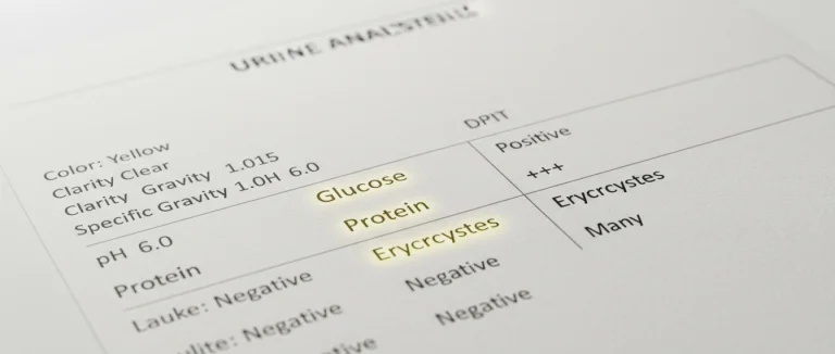 Результаты уринального анализа с отмеченными отклонениями
