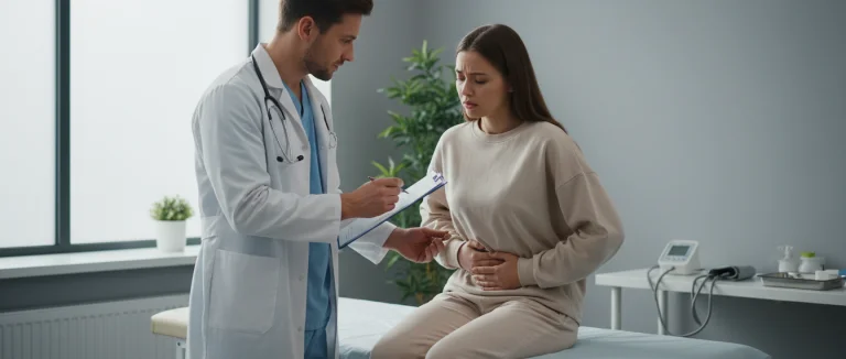 Врач осматривает пациента с симптомами цистита