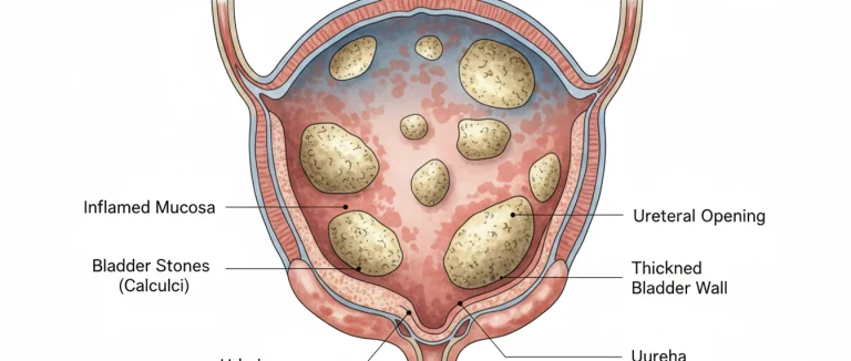 Схема мочевого пузыря с указанием возможных воспалений