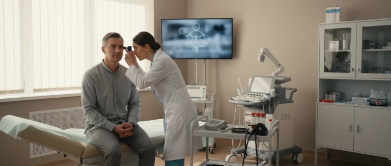 Врач проводит осмотр пациента