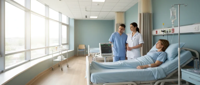 Больничный кабинет с пациентом, получающим инфузию