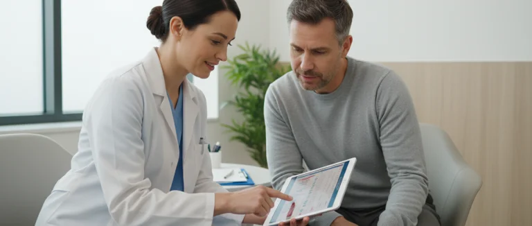 Врач обсуждает результаты анализов с пациентом