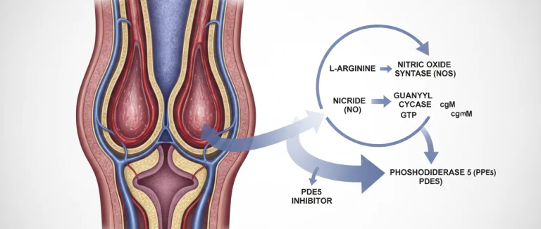Иллюстрация механизма действия PDE5‑ингибиторов