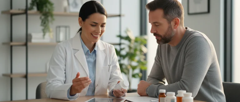 Врач консультирует пациента по выбору препарата