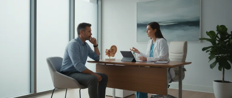 Врач обсуждает симптомы с пациентом