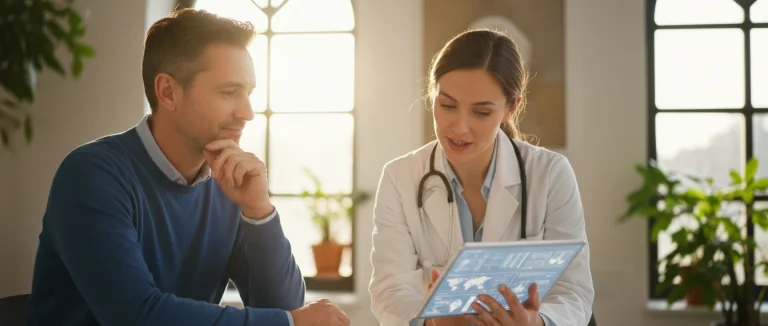 Врач обсуждает результаты годового обследования