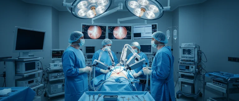 Операционная команда проводит лапароскопическую нефролитотомию