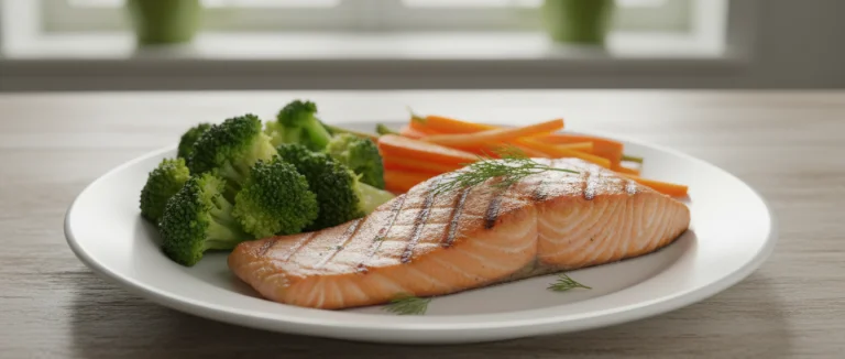 Лосось с овощами на тарелке