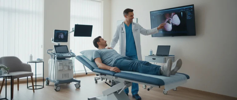 Врач проводит урологический осмотр