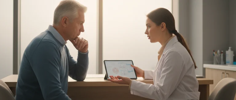 Врач консультирует пожилого пациента