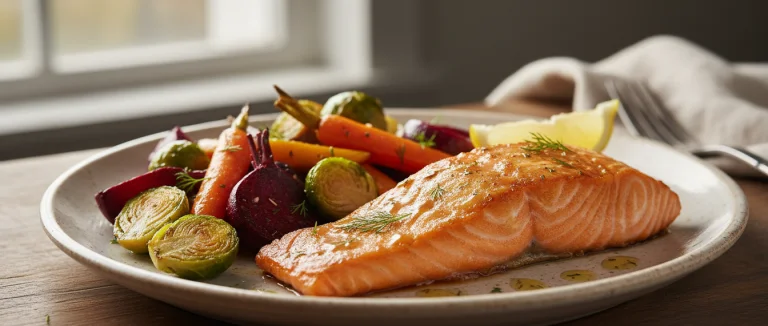 Блюдо из лосося с овощами