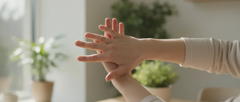 Человек выполняет упражнения для пальцев