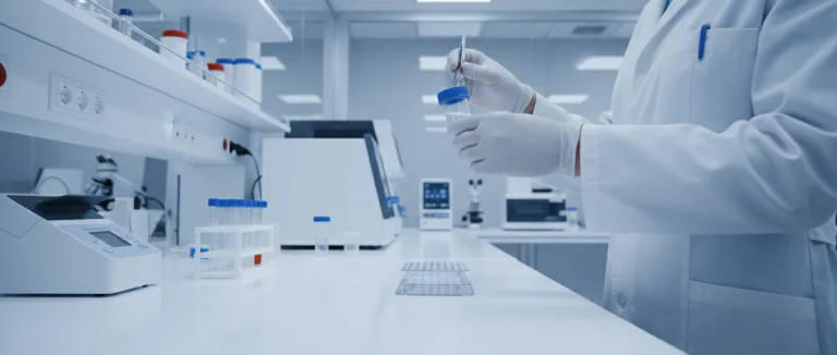 Образец мочи в лаборатории