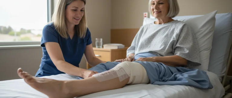 Пациент после операции по замене коленного сустава