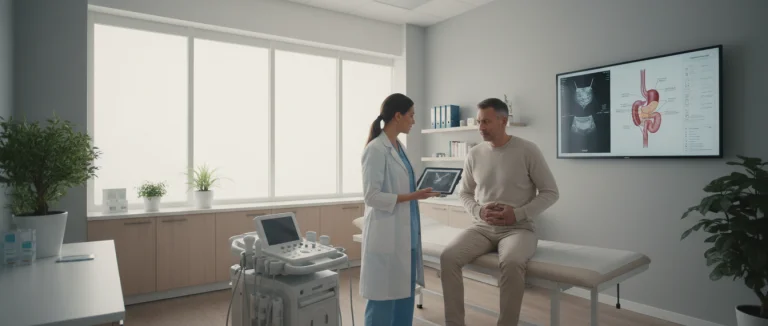 Врач осматривает пациента с инфекцией мочевого пузыря