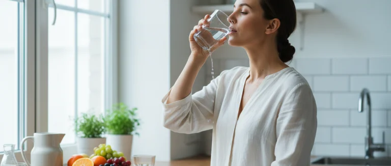 Человек пьёт воду для профилактики камней в почках