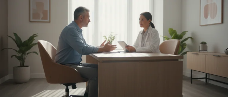 Мужчина среднего возраста на медицинской консультации