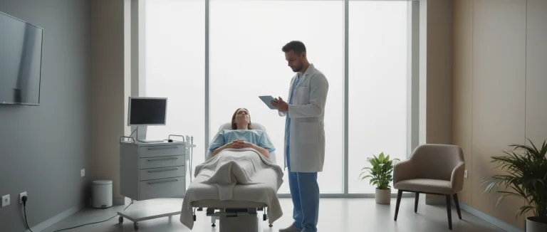 Пациент проходит профилактический осмотр в современном кабинете