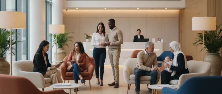 Разнообразные пациенты разных национальностей в кабинете