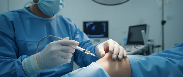 Врач вводит стволовые клетки в коленный сустав