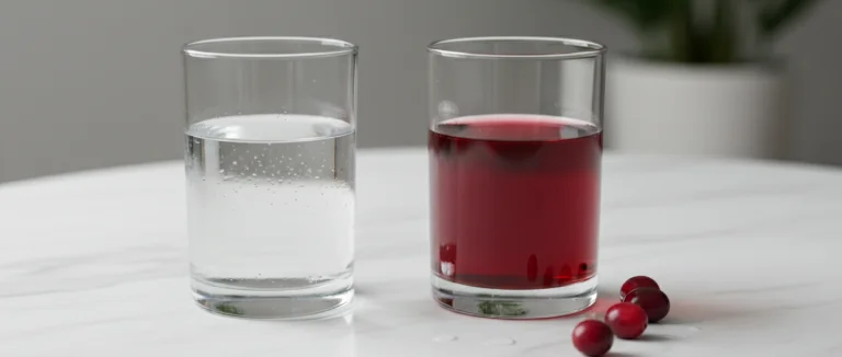 Стакан воды и клюквенный сок для поддержки мочевых путей