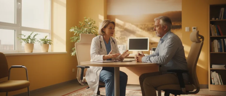 Человек в больничной палате, обсуждающий частое мочеиспускание