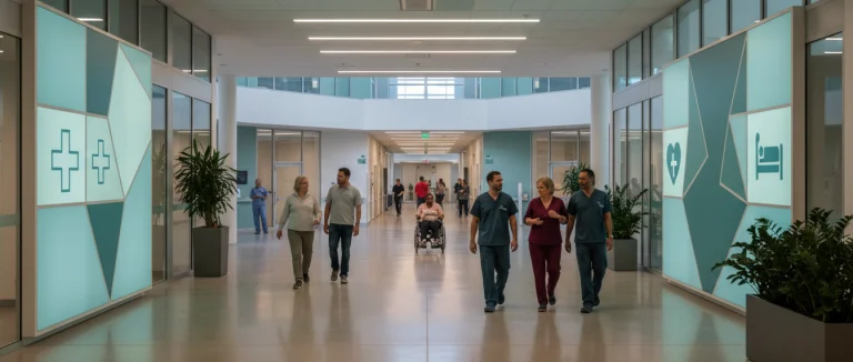 Коридор современной больницы с указателями