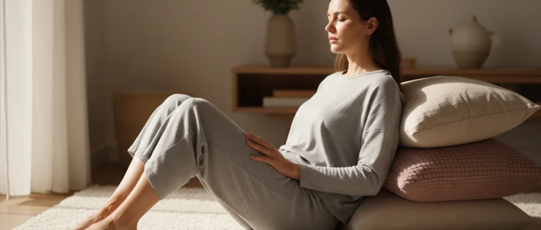 Женщина выполняет упражнения Кегеля