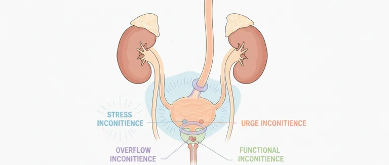 Схема мочевой системы с указанием типов недержания