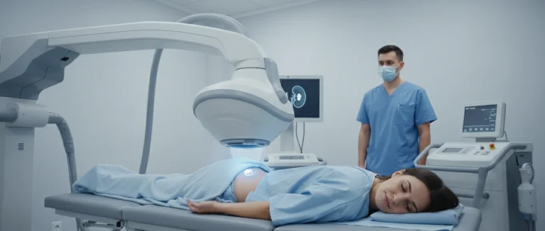 Пациент во время ударно-волновой терапии