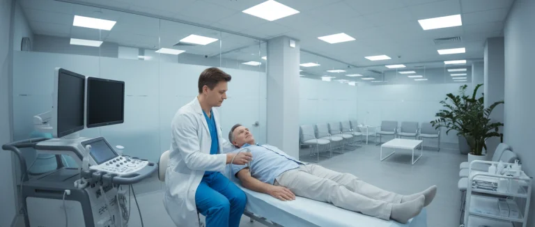 Уролог проводит осмотр пациента