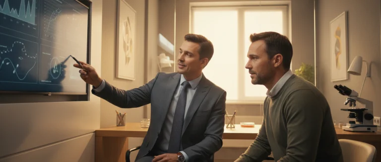 Врач обсуждает результаты анализа спермы с пациентом