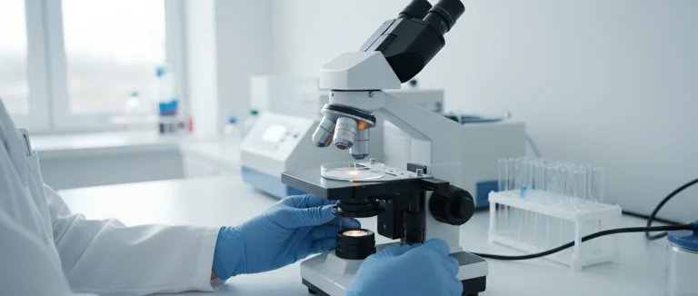 Технолог проводит спермограмму в лаборатории