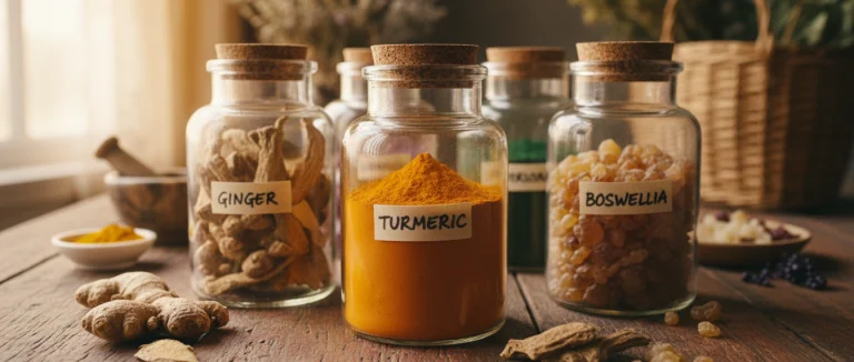 Травяные добавки в прозрачных баночках